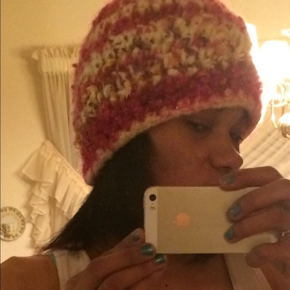 HAND Crafted PINK And Cream Knit Hat